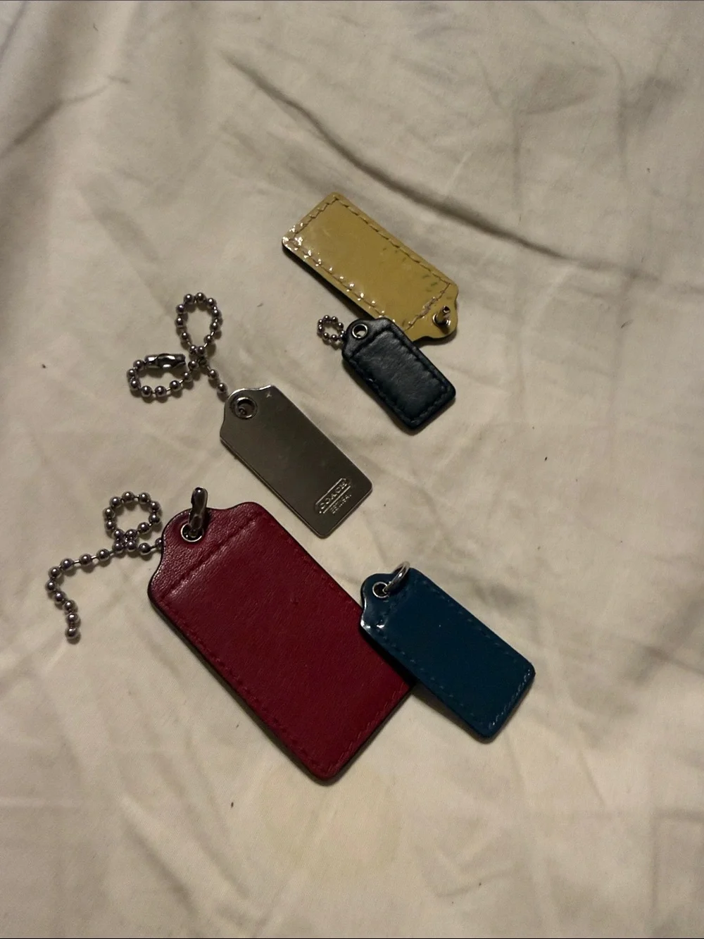 Coach Leather Key & Tag Set - Black, White, Red, Yellow, Blue, Silver